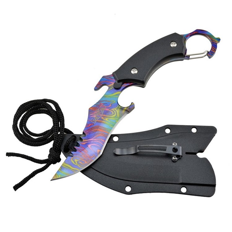 Tactical Combat Black Karambit Neck Knife Survival Hunting Fixed Blade - Tophatter's Army Products & Self Defense Collectible Weapons - Tophatter Daily Deals